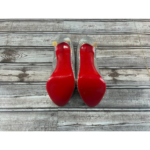 Christian Louboutin Lady Peep python snakeskin silver metallic hells shoes sz 36 - Picture 7 of 9